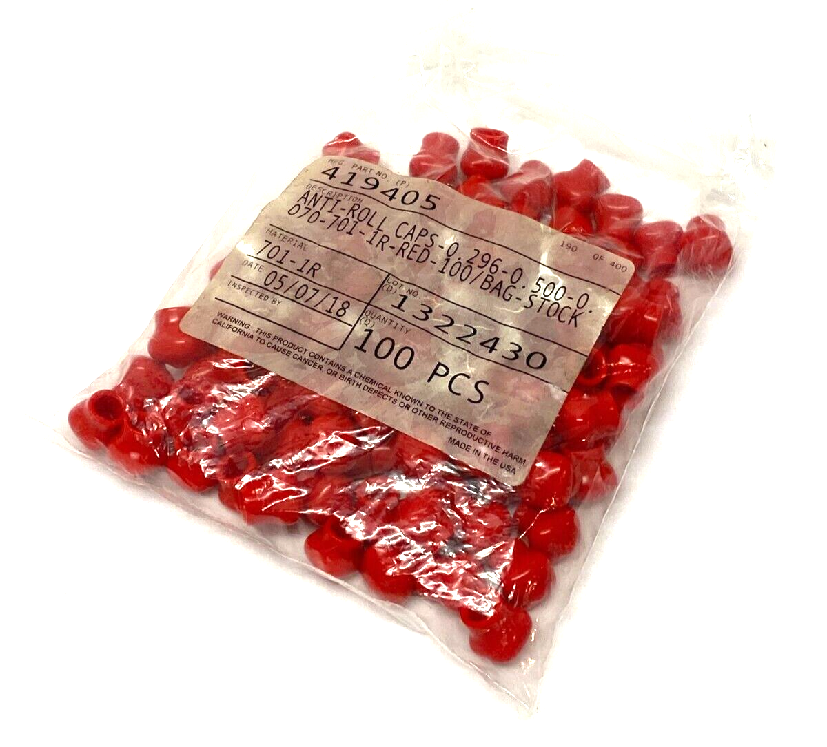 StockCap 419405 Anti-Roll Caps Red 0.296" X 0.500" PKG OF 100 - New - Maverick Industrial Sales
