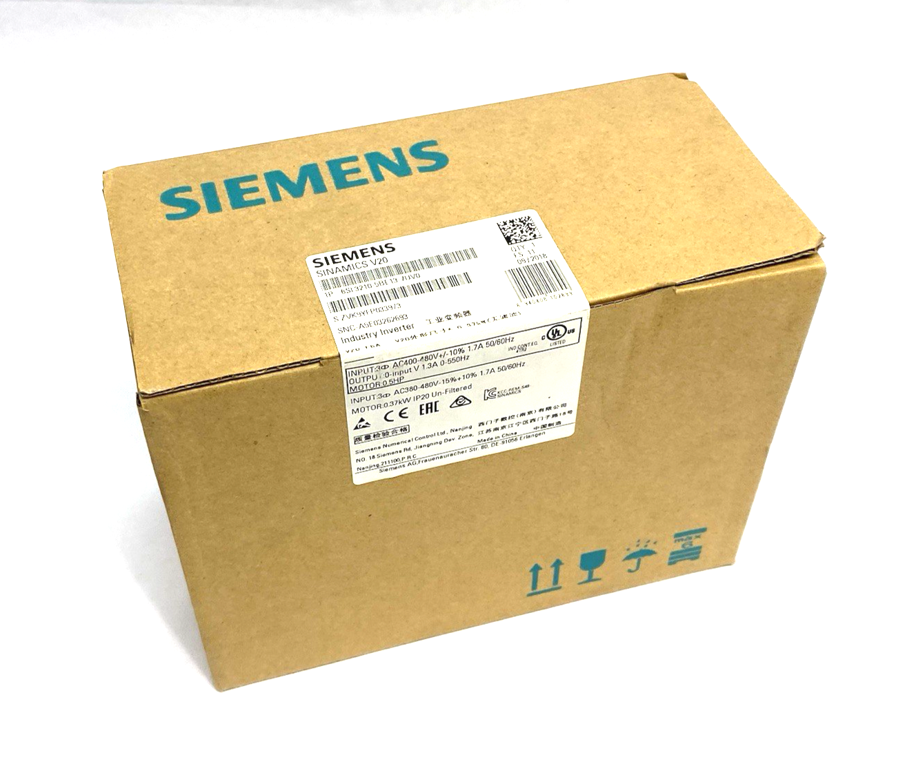 6SL3210-5BE13-7UV0 | Siemens SINAMICS V20 Variable Frequency Drive 0.37kW Unfilt. - New - Maverick Industrial Sales