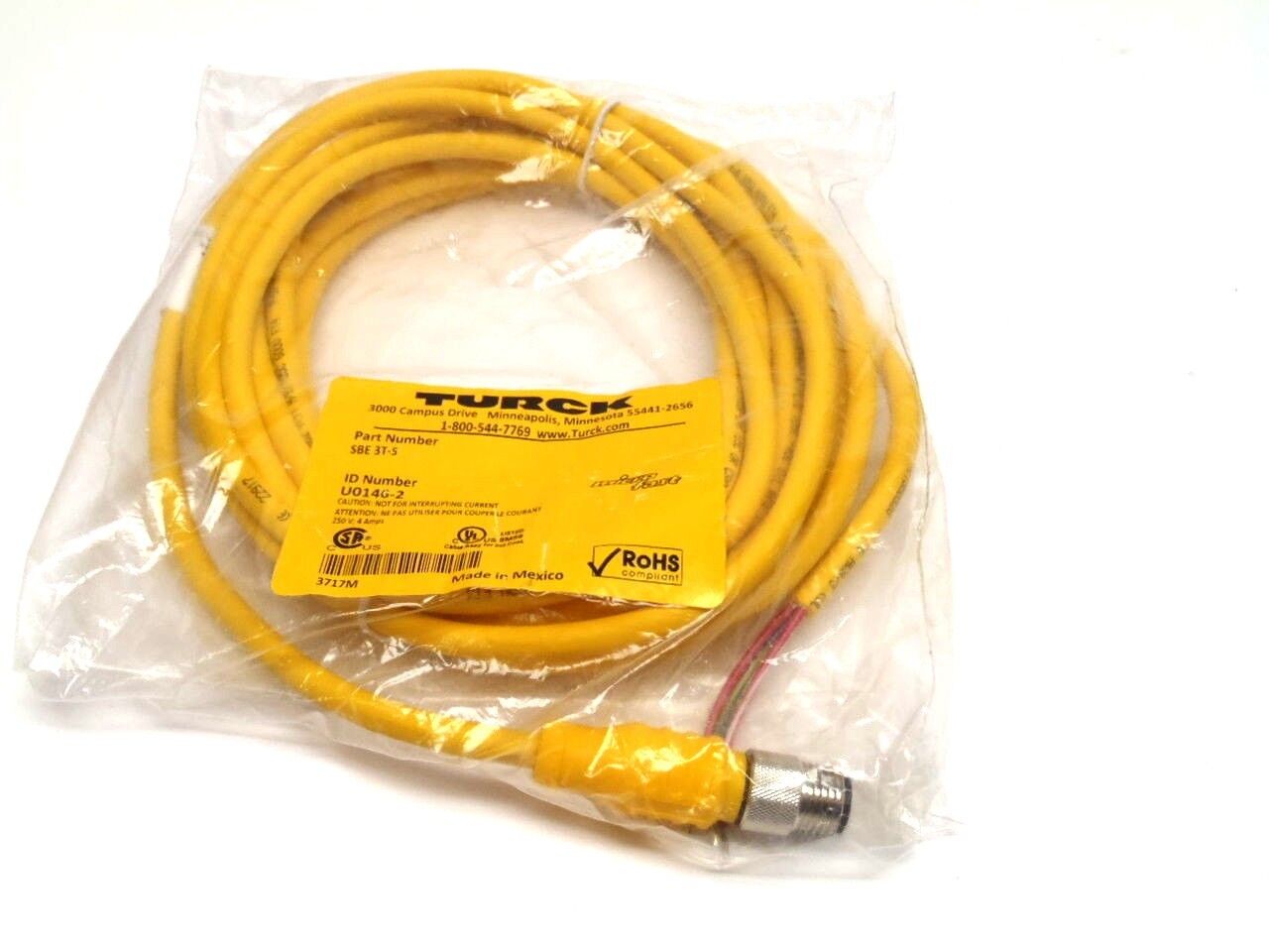 Turck SBE 3T-5 Male 3-Pin M12 Cordset U014G-2 - New – Open box - Maverick Industrial Sales