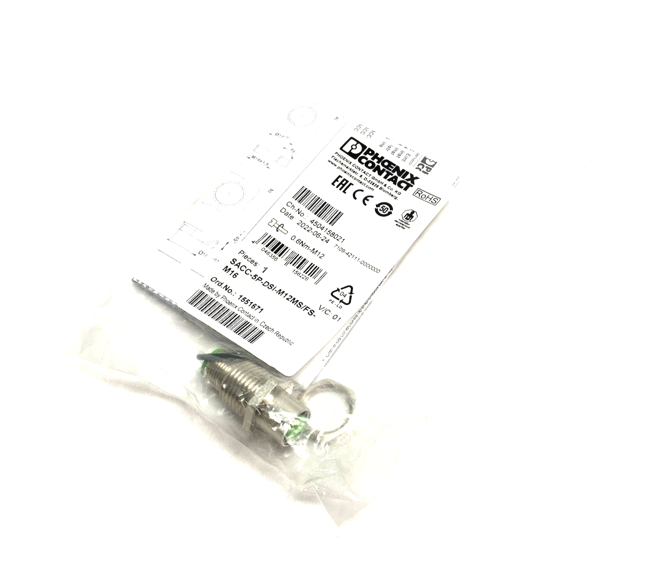 SACC-5P-DSI-M12MS/FS-M16 | Phoenix Contact Cabinet Feed-Through 5-Pos M12, 1551671 - New - Maverick Industrial Sales