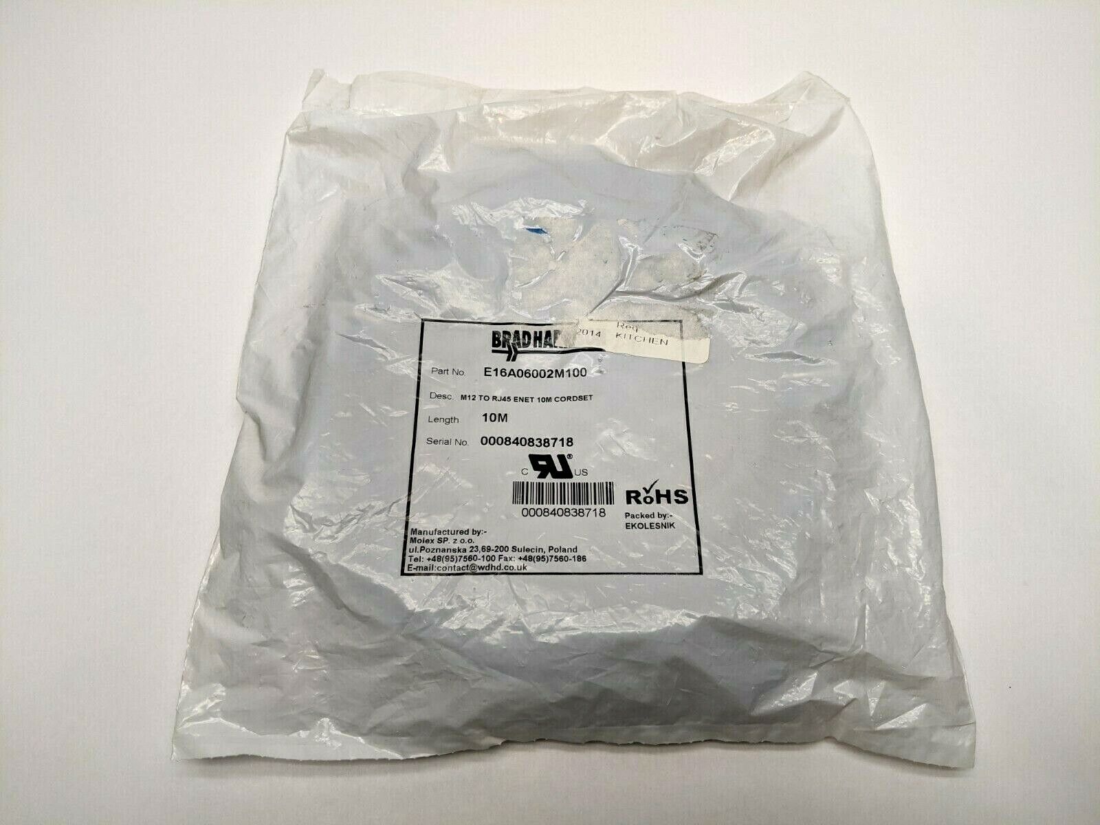 Brad Harrison E16A06002M100 M12 to RJ45 ENET 10m Cable Cordset - New - Maverick Industrial Sales