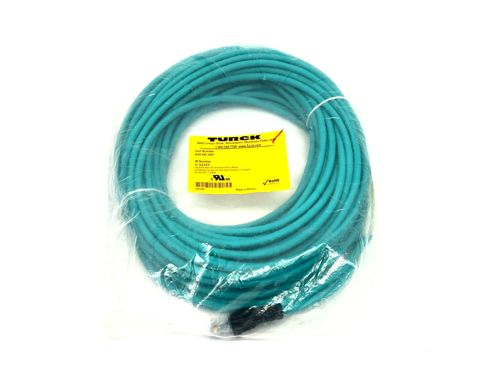 Turck RJ45 440-20M Ethernet Cordset Male RJ45 PVC 20m Length U-52157 - Maverick Industrial Sales