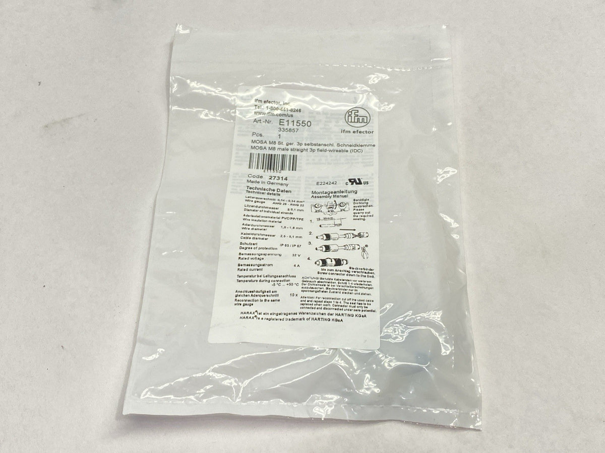 ifm E11550 Wireable Plug M8 3-Pin Male SSTGF030MSSFPKG - Maverick Industrial Sales