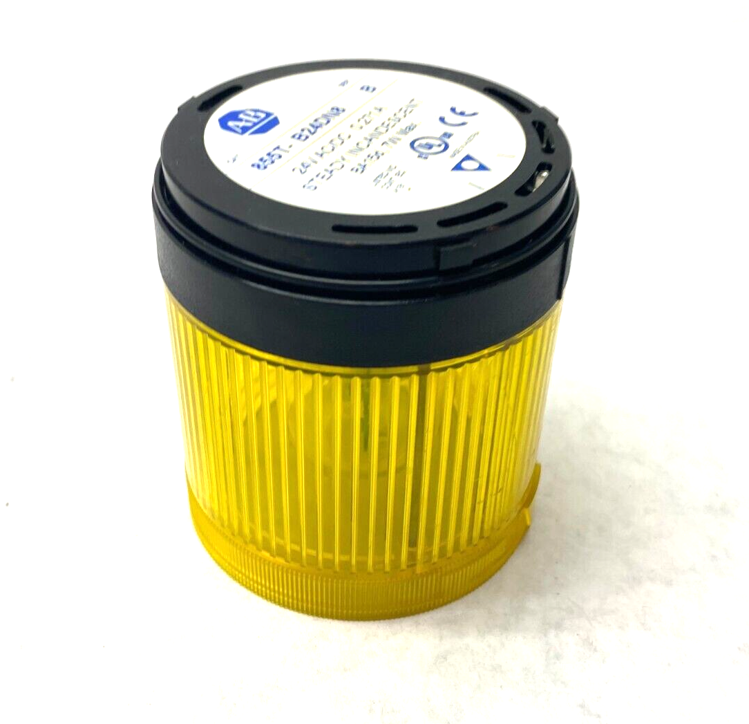 855T-B24DN8, 855E-LL24A | Allen Bradley 855T-B24DN8 Ser. B Steady Incandescent Stack Light Yellow 24V - Used - Maverick Industrial Sales