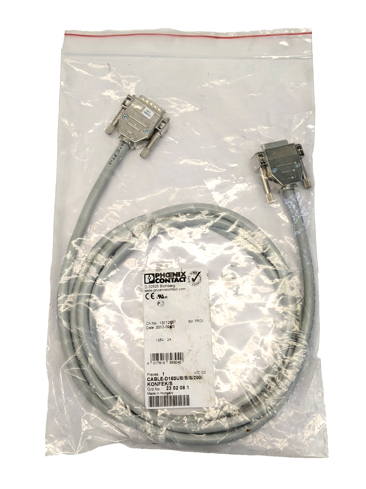 Phoenix Contact CABLE-D15SUB/B/S/200/KONFEK/S Round Cable D-Sub 2m 2302081 - Maverick Industrial Sales