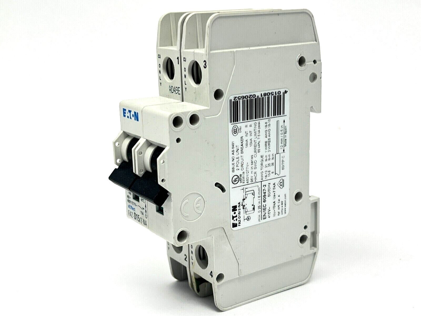 Eaton FAZ-D15/2-NA Circuit Breaker 15A 480Y/277V 2-Pole - Used - Maverick Industrial Sales