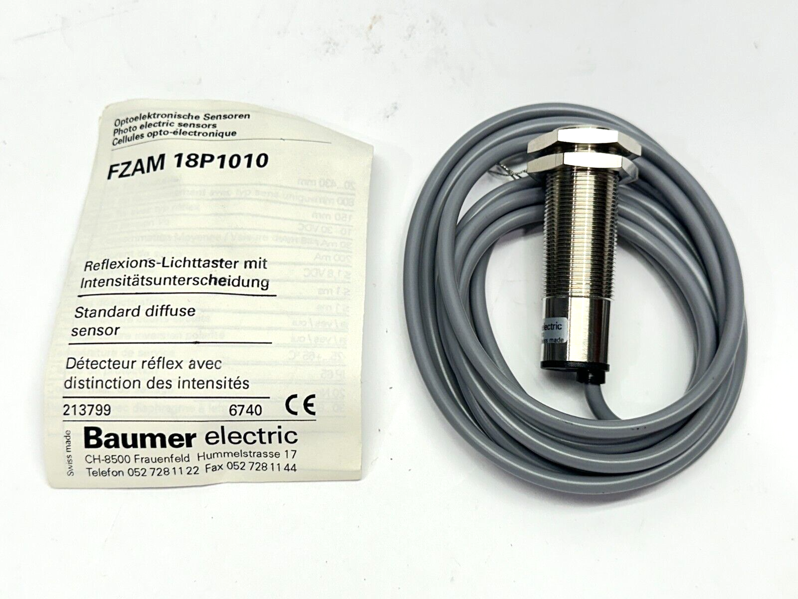 Baumer Electric FZAM 18P1010 Photoelectric Diffuse Sensor 213799 - New – Open box - Maverick Industrial Sales