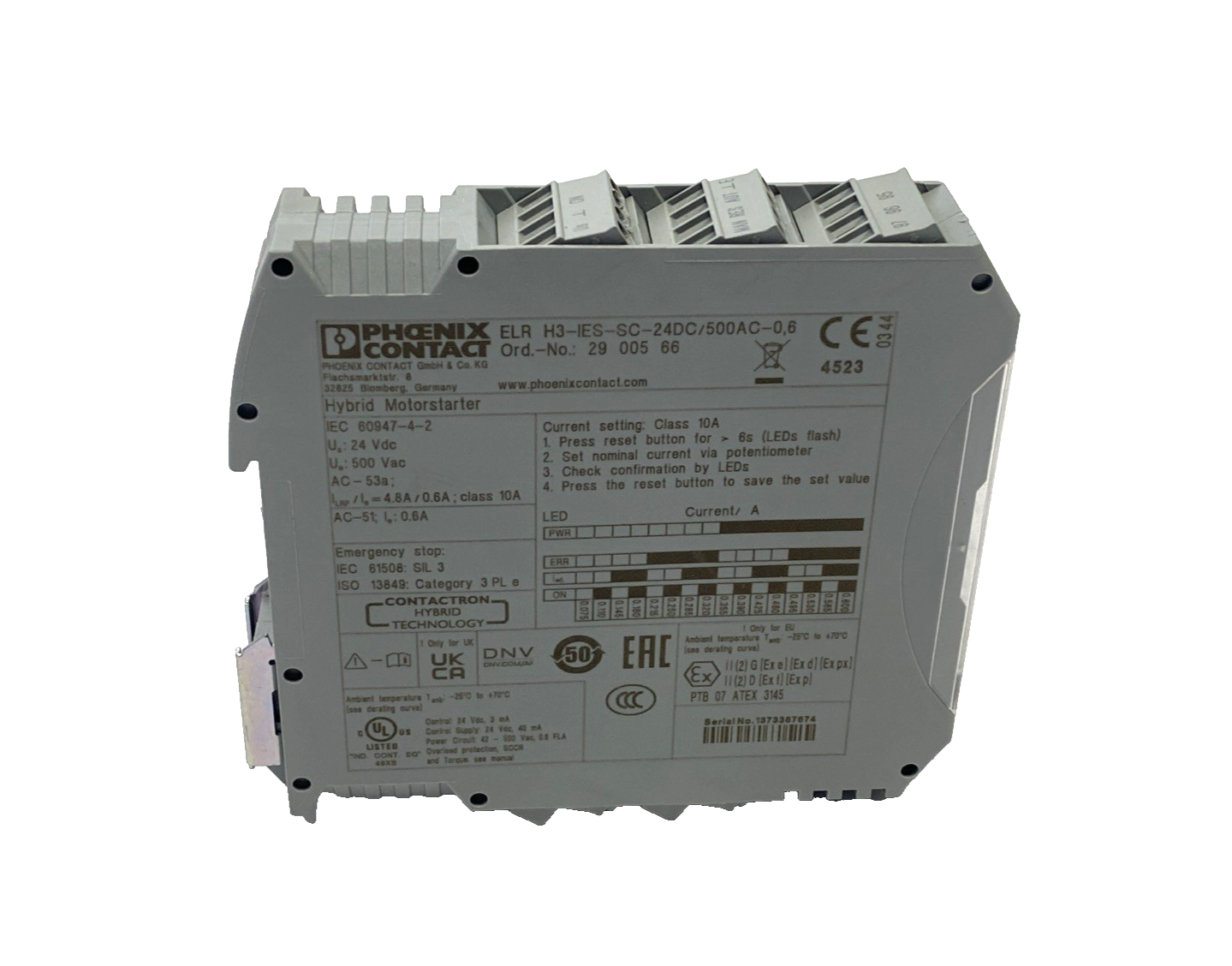 Phoenix Contact ELR H3-IES-SC-24DC/500AC-0,6 Hybrid Motor Starter 2900566 - Used - Maverick Industrial Sales