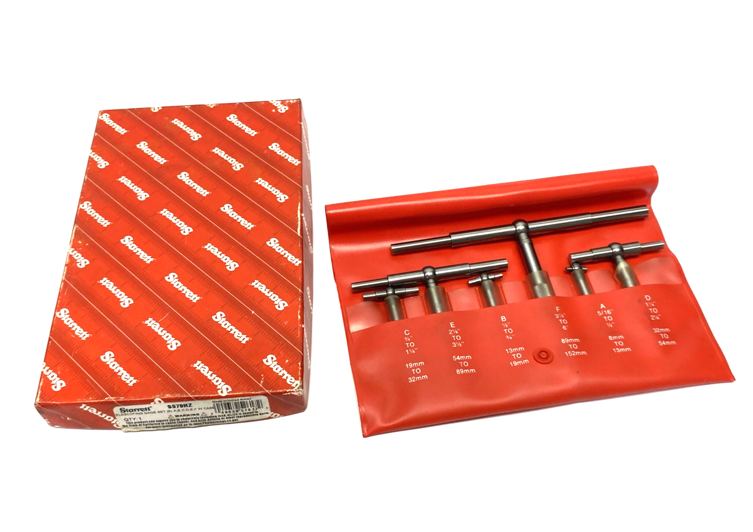 Starrett S579HZ Telescoping Gage Set (6) A,B,C,D,E,F In Case, 5/16" to 6" - Maverick Industrial Sales
