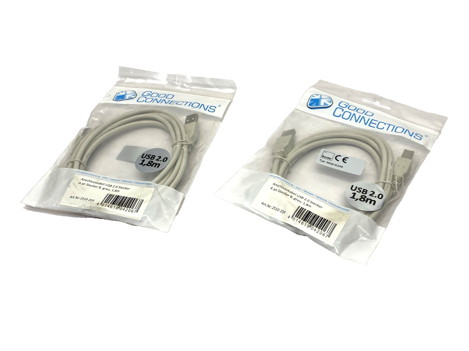 Good Connections 2510-2OF USB Cable 1.8m USB 2.0 USB A To USB B Grey LOT OF 2 - Maverick Industrial Sales