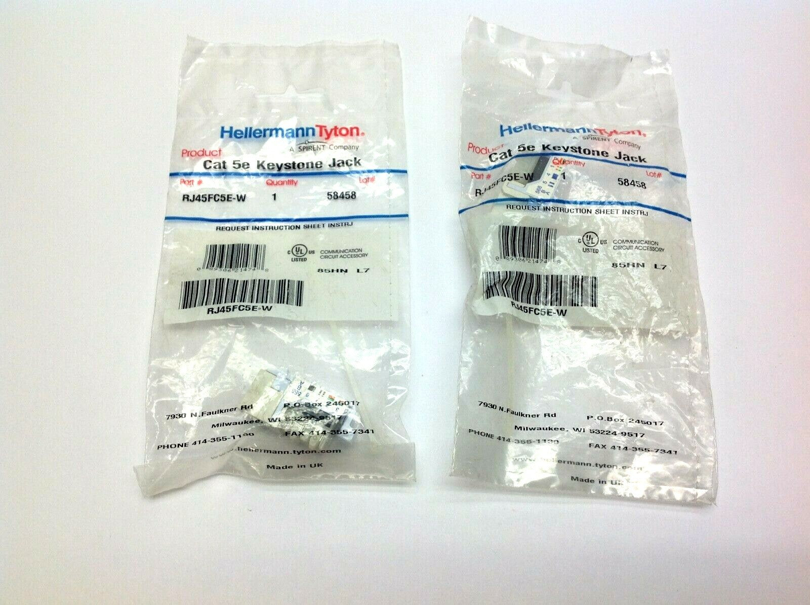 RJ45FC5E-W | Hellermann Tyton Cat 5e Keystone LOT OF 2 - Open box - Maverick Industrial Sales