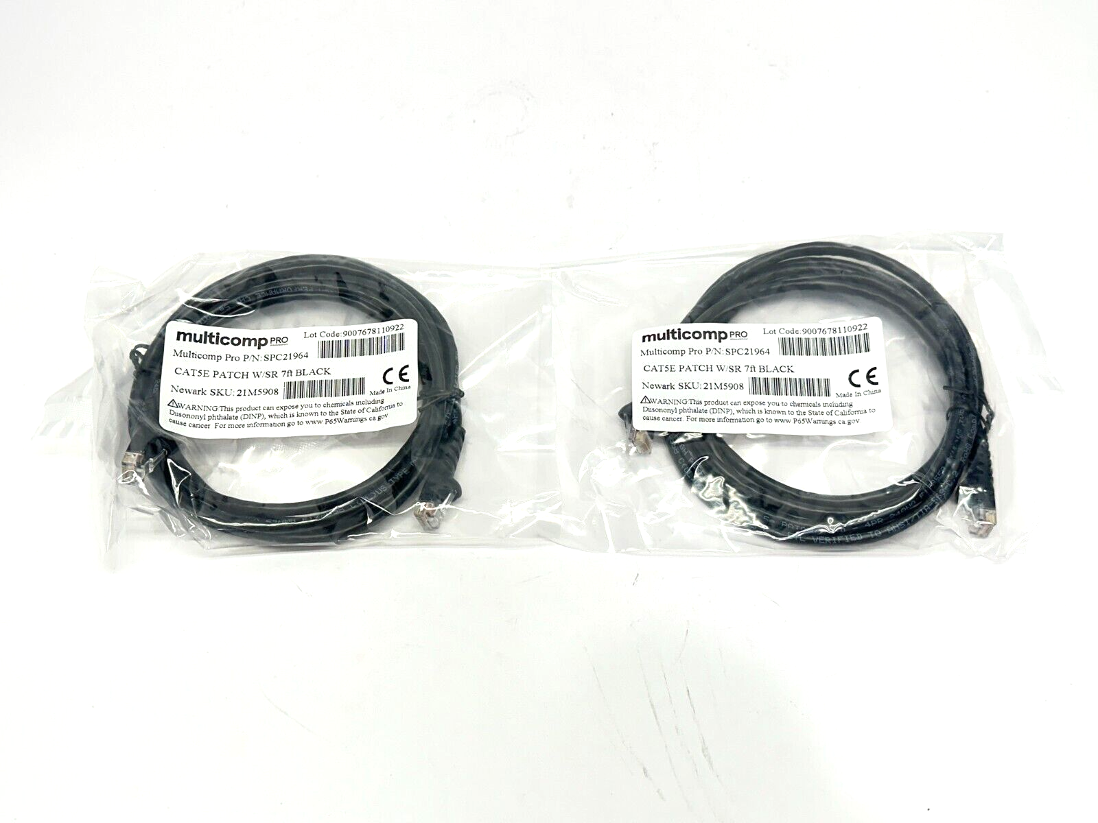 SPC21964 | Multicomp Pro Ethernet CAT5E Patch Cable Black 7ft LOT OF 2 - New - Maverick Industrial Sales