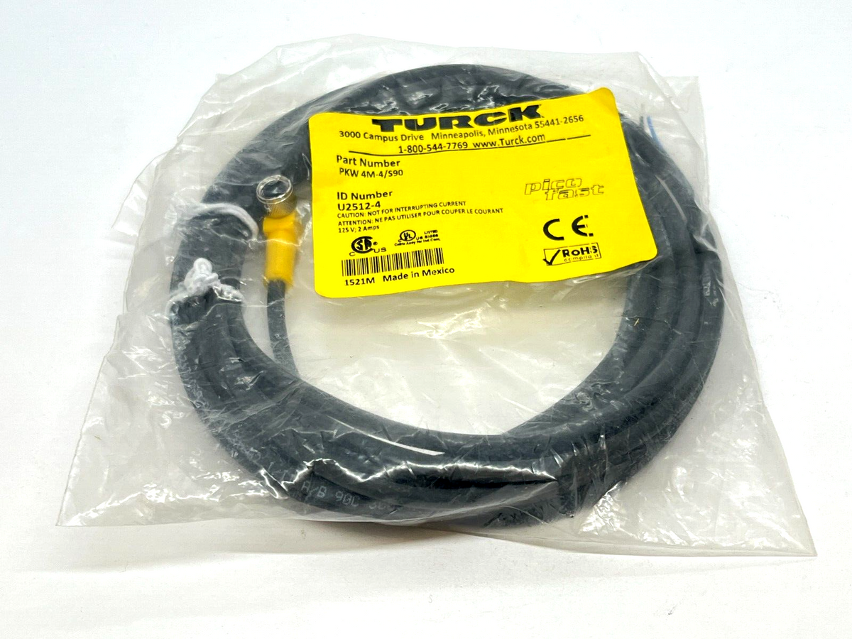 PKW 4M-4/S90 | Turck Picofast Cordset M8 Female 4M Length U2512-4 - New - Maverick Industrial Sales