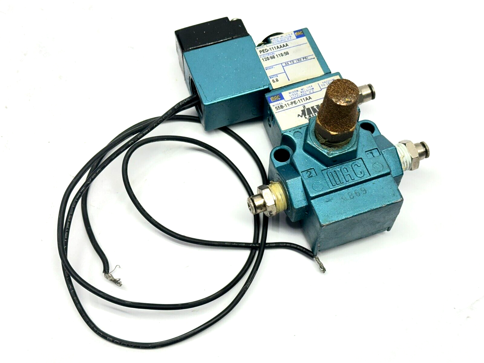 MAC Valves 55B-11-PE-111AA Pneumatic Solenoid Valve 120V 6.8W - Maverick Industrial Sales