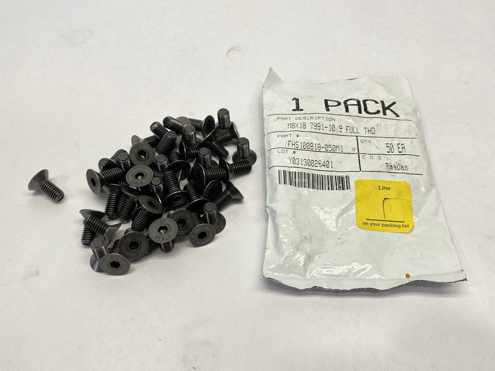 FHS100818-050M1 Socket Flat Head Screw M8 x 18mm 7991-10.9 LOT OF 46 - Maverick Industrial Sales