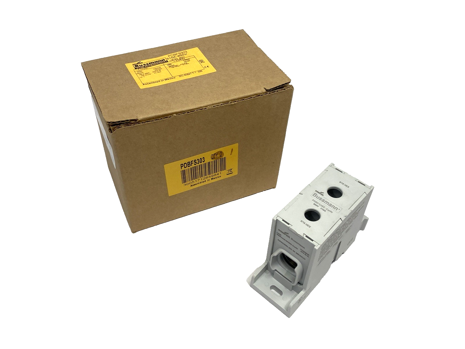 PDBFS303 | Eaton Bussmann Finger Safe Power Dstribution Block 600V 310A 200kA - New – Open box - Maverick Industrial Sales