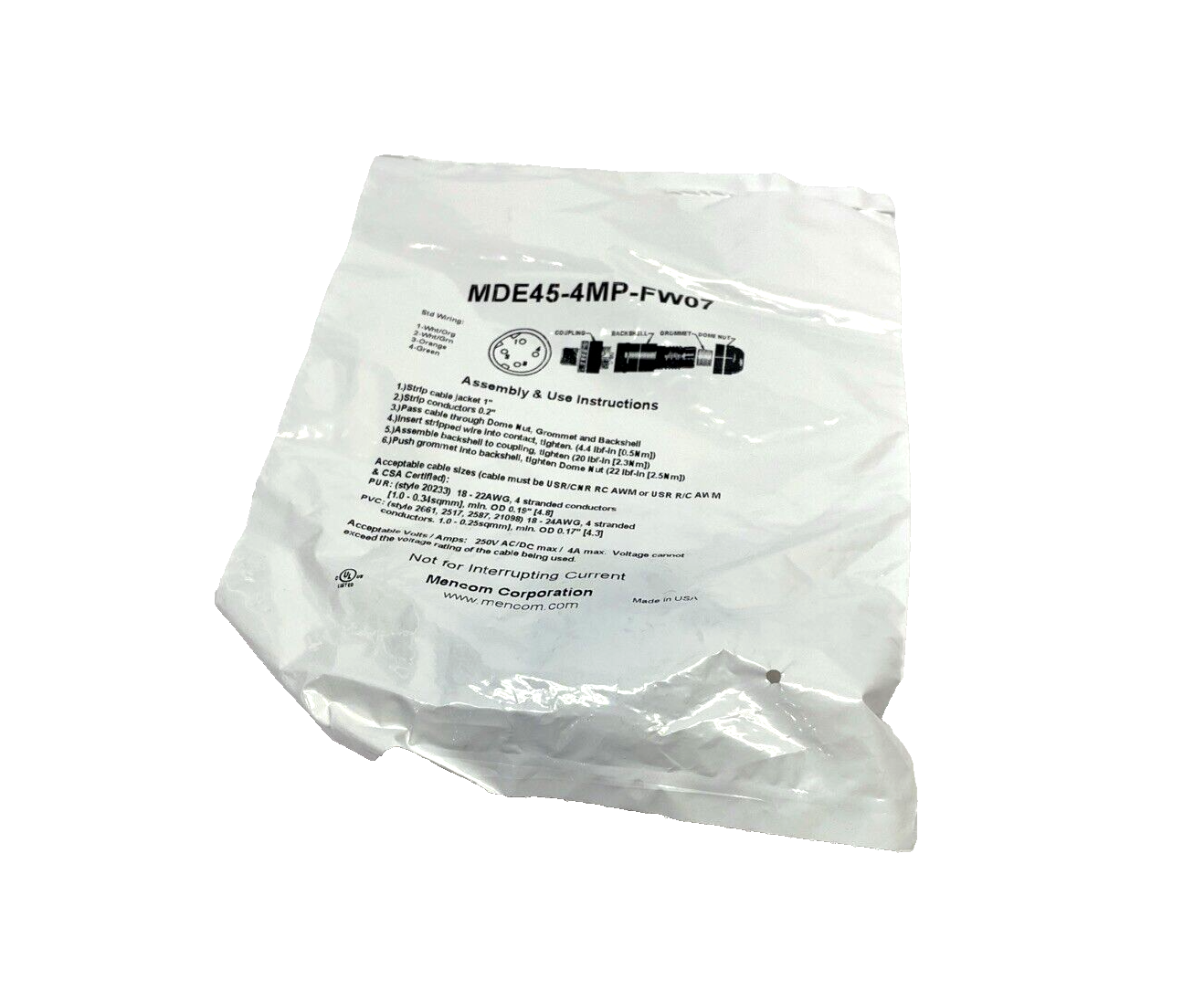 Mencom MDE45-4MP-FW07 Field Wireable Connector M12 Male 4-Pin D-Code, PG07 - Maverick Industrial Sales