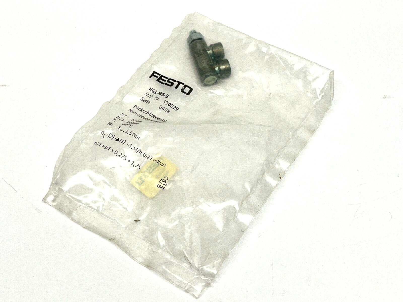 Festo HGL-M5-B Non-Return Valve 530029 - Maverick Industrial Sales
