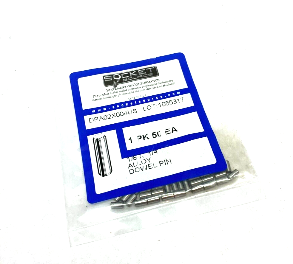 Socket Source DPA02X004US Alloy Dowel Pin 1/8" x 1/4" PKG OF 50 - Maverick Industrial Sales