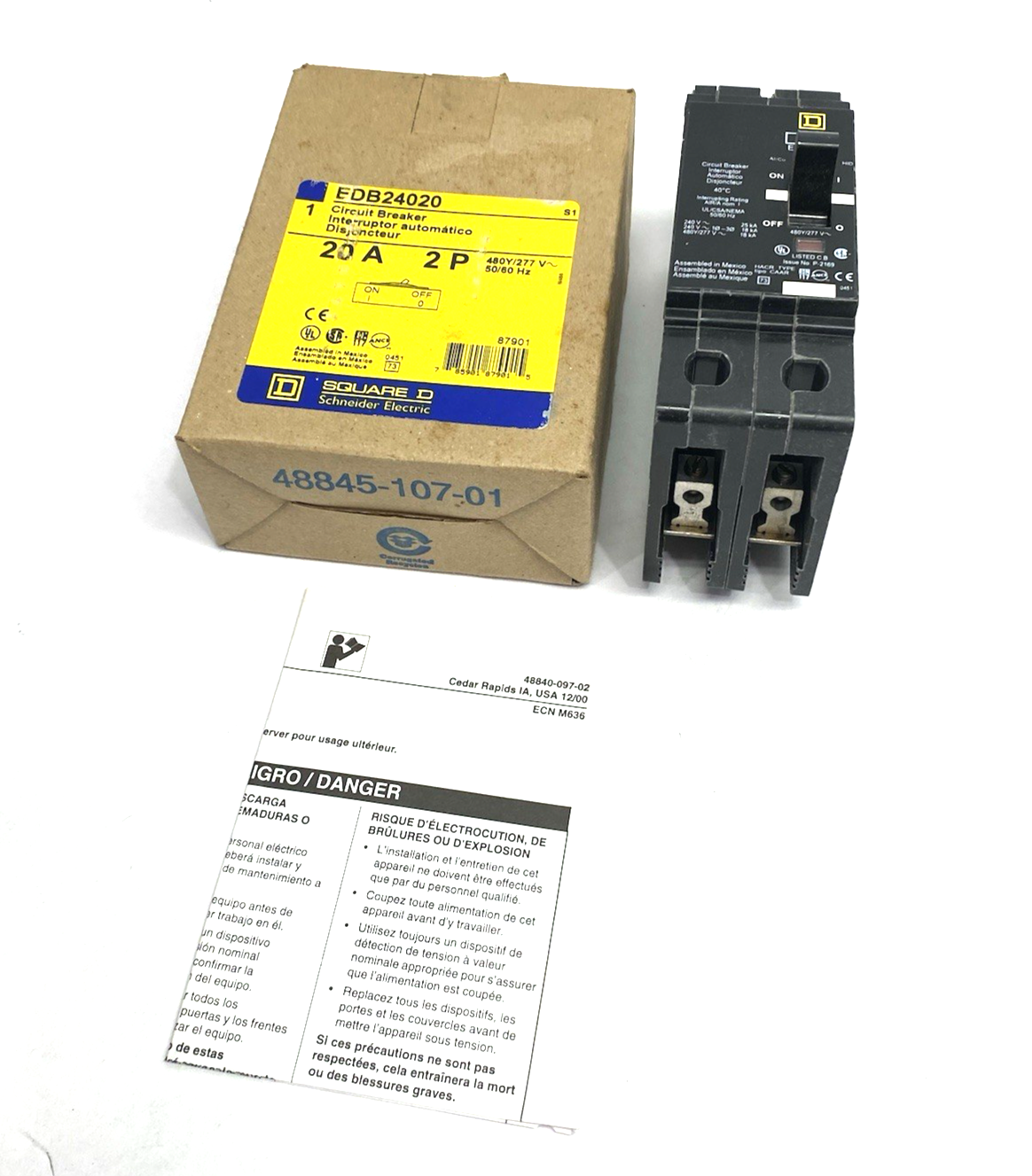 Square D EDB24020 Mini Circuit Breaker, E-Frame, 20A, 2 pole Bolt-on TAA - Maverick Industrial Sales