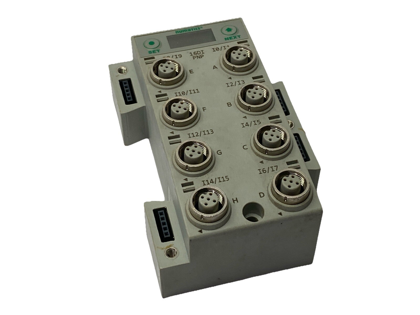 Numatics 240-205 Digital I/O Module 16x PNP Input 5-Pin M12 Ports CHIPPED CASE - Used - Maverick Industrial Sales