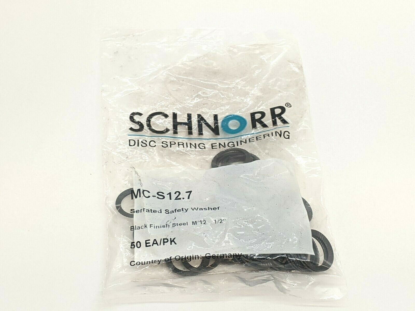 Schnorr MC-S12.7 Serrated Safety Washer Black Finish Steel M12 1/2" PKG OF 50 - New - Maverick Industrial Sales