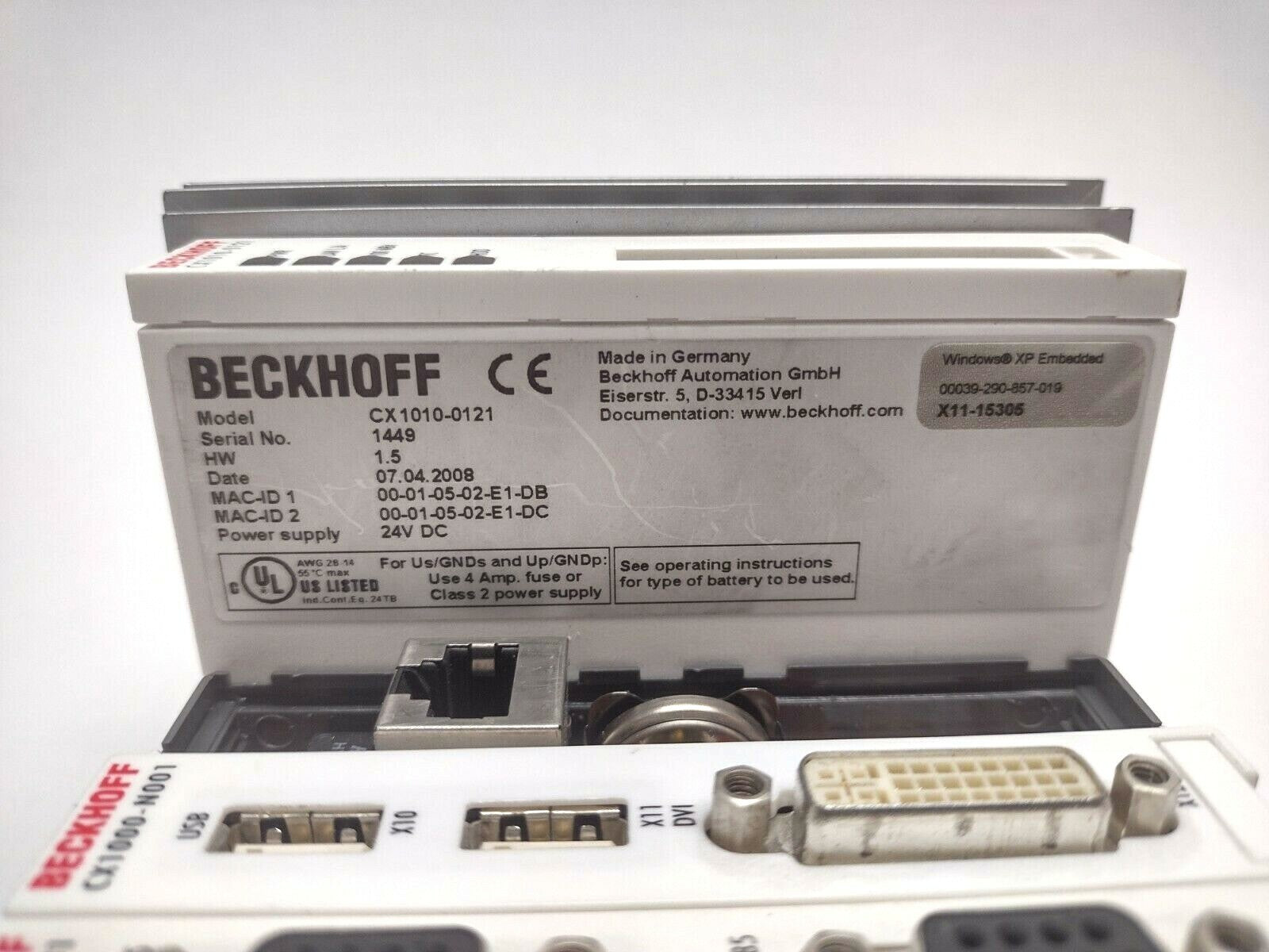 Beckhoff CX1010-0121 CPU Module with CX1100-0002 Power Supply - For parts or not working - Maverick Industrial Sales
