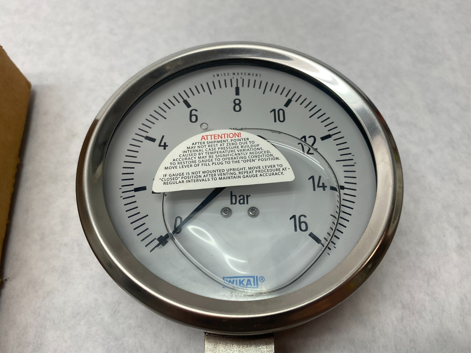 Wika 52821127 Pressure Gauge: 4" Dial, 0 to 16 psi, 1/4" Thread, BSPP, Btm Mount - Maverick Industrial Sales