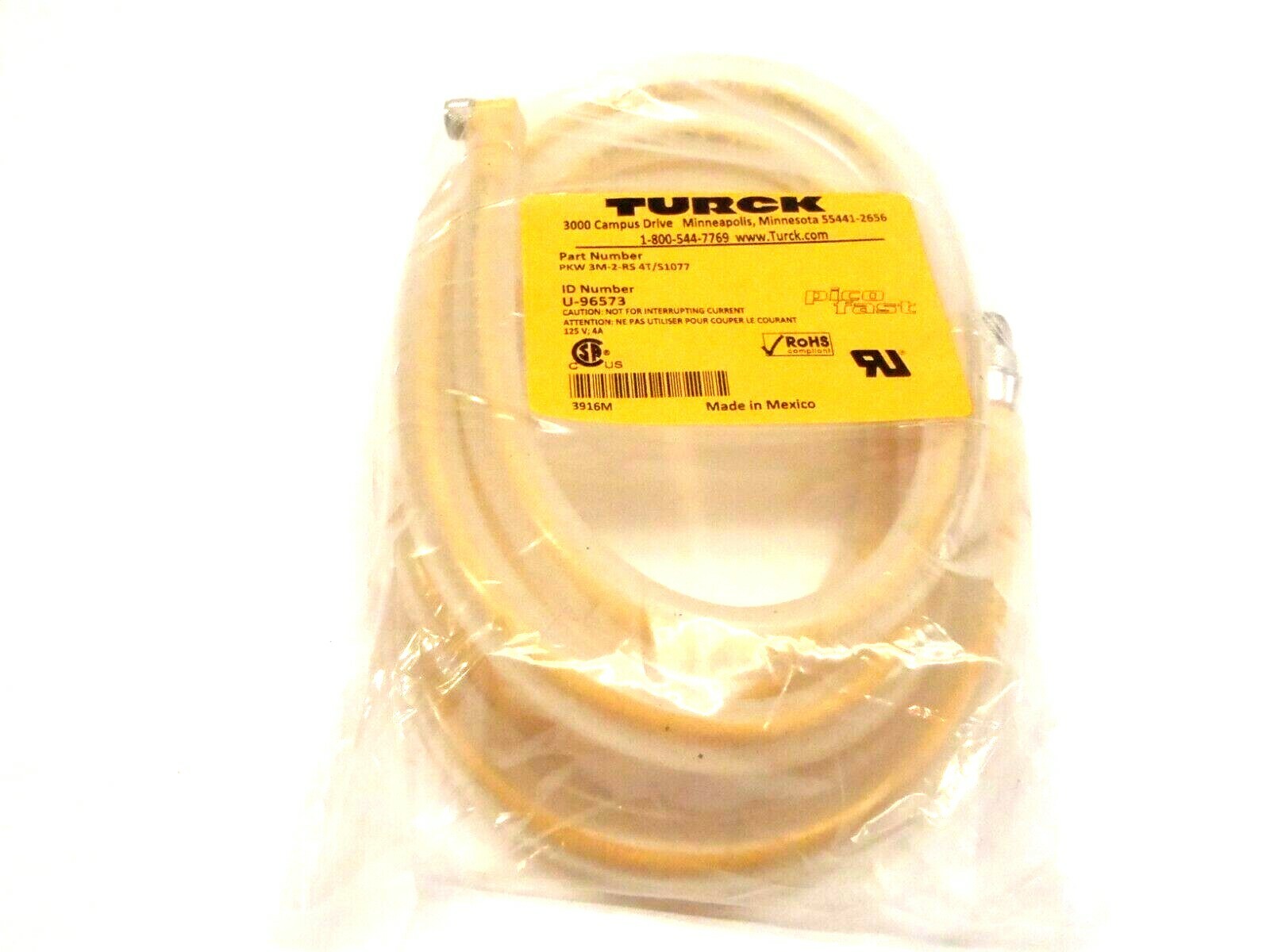 Turck PKG 3M-2-RS 4T/S1077 U-96573 2 Meter Male M12 Angled Female M8 Cordset - Maverick Industrial Sales