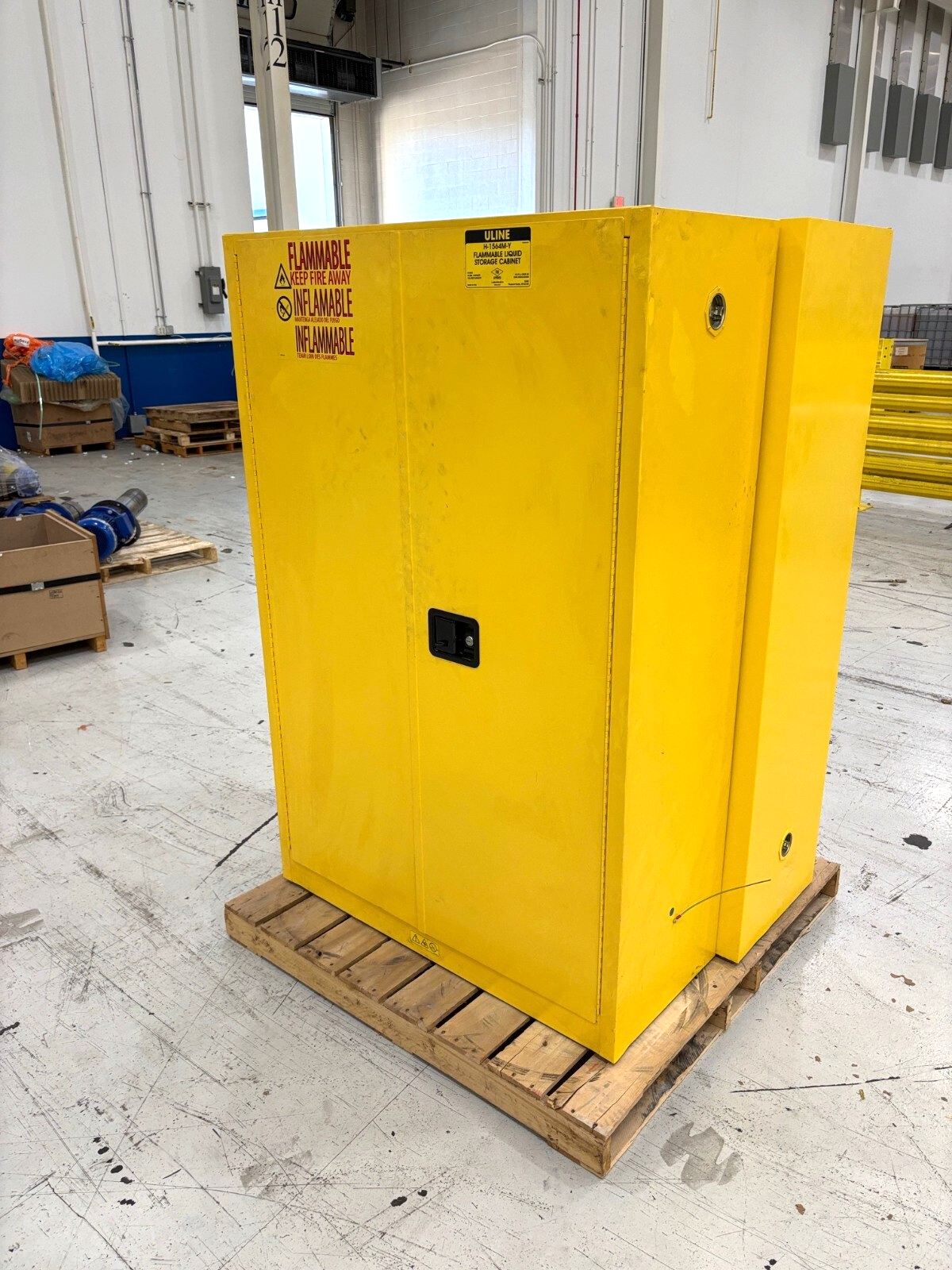 ULINE H-1564M-Y Flammable Liquid Storage Cabinet, 45 Gal. Capacity, No Key - Used - Maverick Industrial Sales
