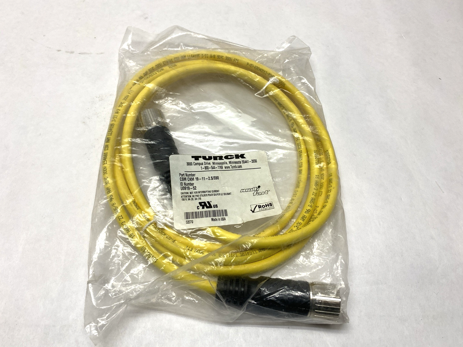 CSM CKM 19-1-2.5/S90 | Turck Multi Fast Cable U0919-52 - New - Maverick Industrial Sales