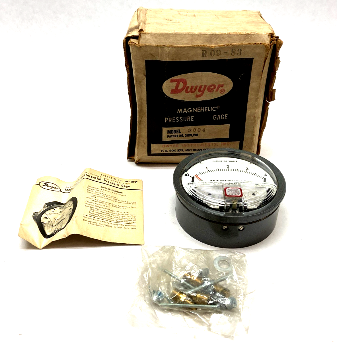 2004C | Dwyer Instruments Magnehelic Pressure Gauge 15psig 0-4" w.c. - New – Open box - Maverick Industrial Sales