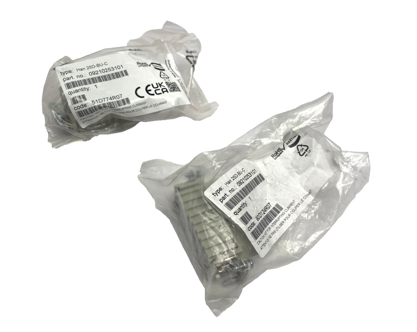 Harting 09210253101 Han D 25 Pos. Female Crimp Insert Han 25D-BU-C LOT OF 2 - Maverick Industrial Sales