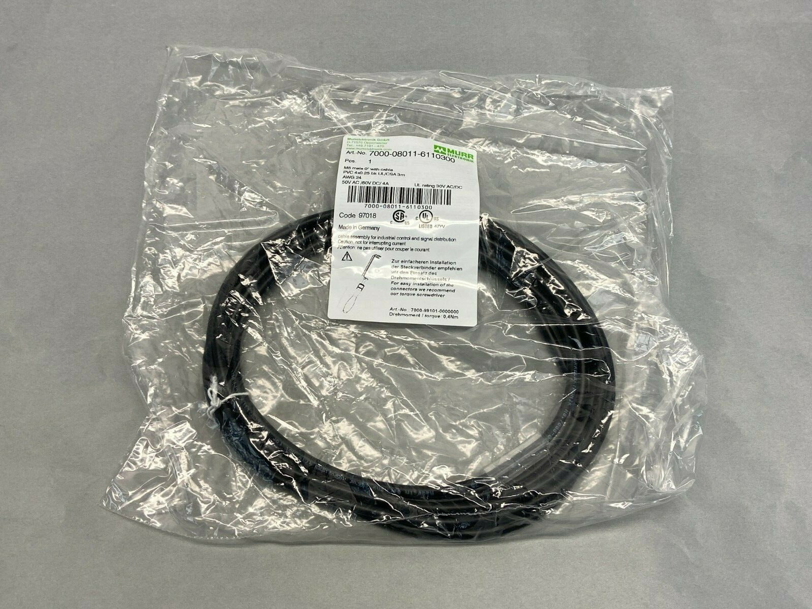 Murr Elektronik 7000-08011-6110300 Single-Ended Cordset - Maverick Industrial Sales