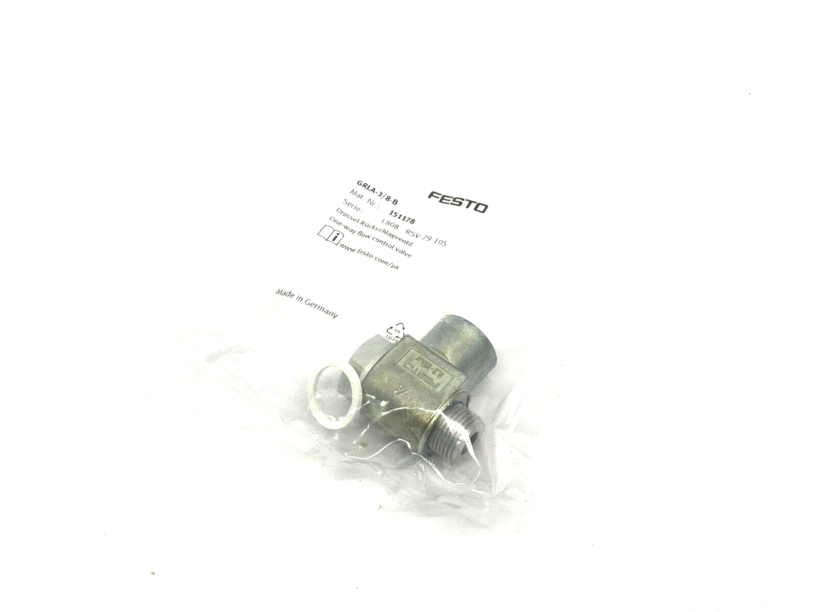 Festo GRLA-3/8-B One-Way Flow Control Valve 151178 - New - Maverick Industrial Sales