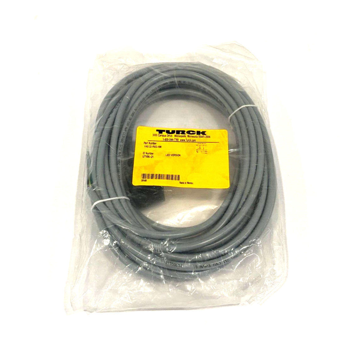 Turck VAS 22-F653-10M Valve Connector Cordset, LED Version, U7106-21, 0914M - Maverick Industrial Sales