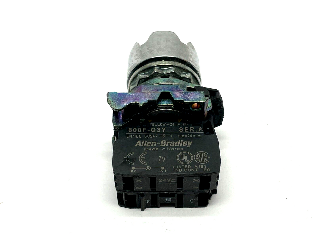 800FM-LG5 | Allen Bradley Guarded Pushbutton Yellow w/ 800F-Q3Y Lamp Module - Used - Maverick Industrial Sales