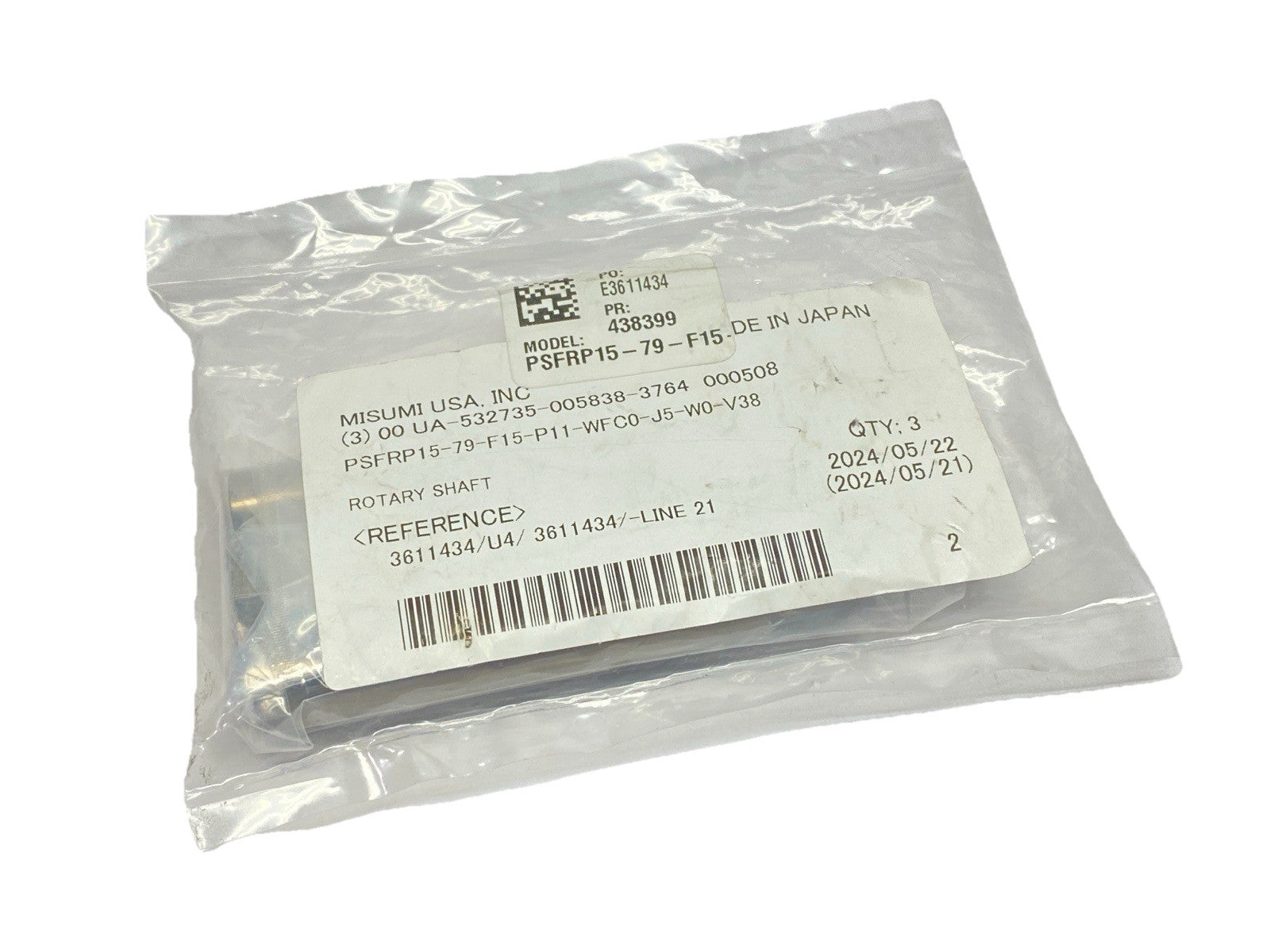 PSFRP15-79-F15-P11-WFC0-J5-W0-V38 | Misumi Rotary Shaft 15mm Dia. 79mm Long 3-PACK - New - Maverick Industrial Sales