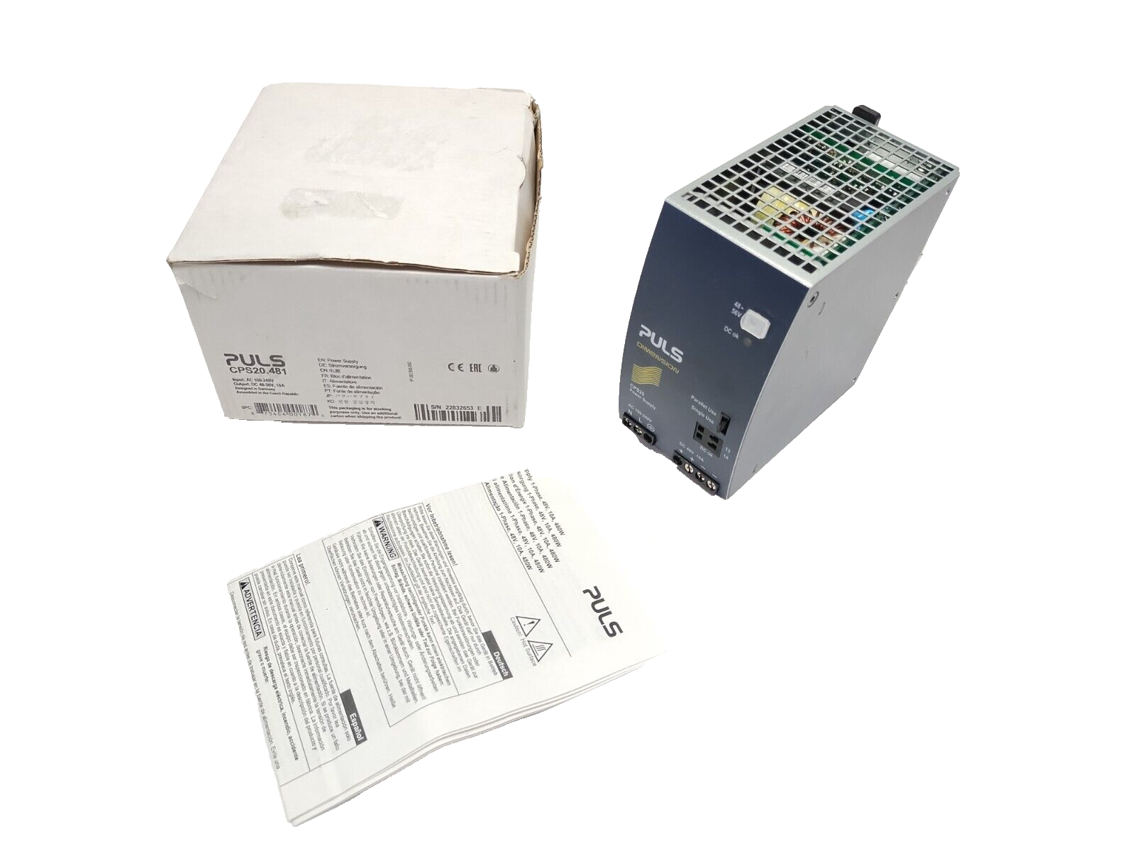 PULS CPS20.481 Power Supply 1-Phase 120-240VAC 48VDC 10A 480W - New – Open box - Maverick Industrial Sales