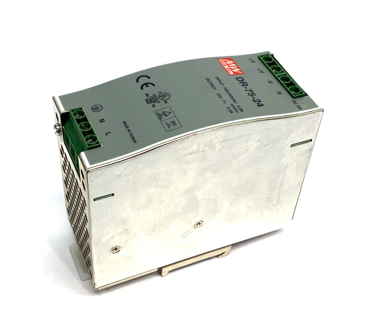 Meanwell DR-75-24 Power Supply DIN Rail Mount 100-240VAC 2.0A Input 24V Output - Used - Maverick Industrial Sales