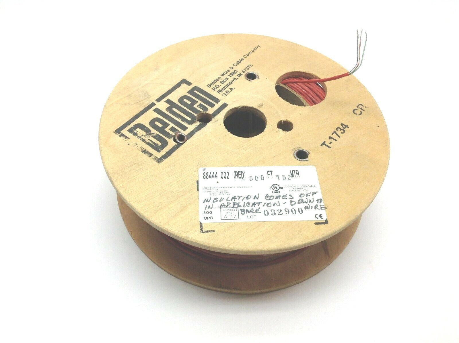 88844 002 | Belden Red 22 AWG Unshielded 4 Conductor Cable 500'- New – Open box - Maverick Industrial Sales