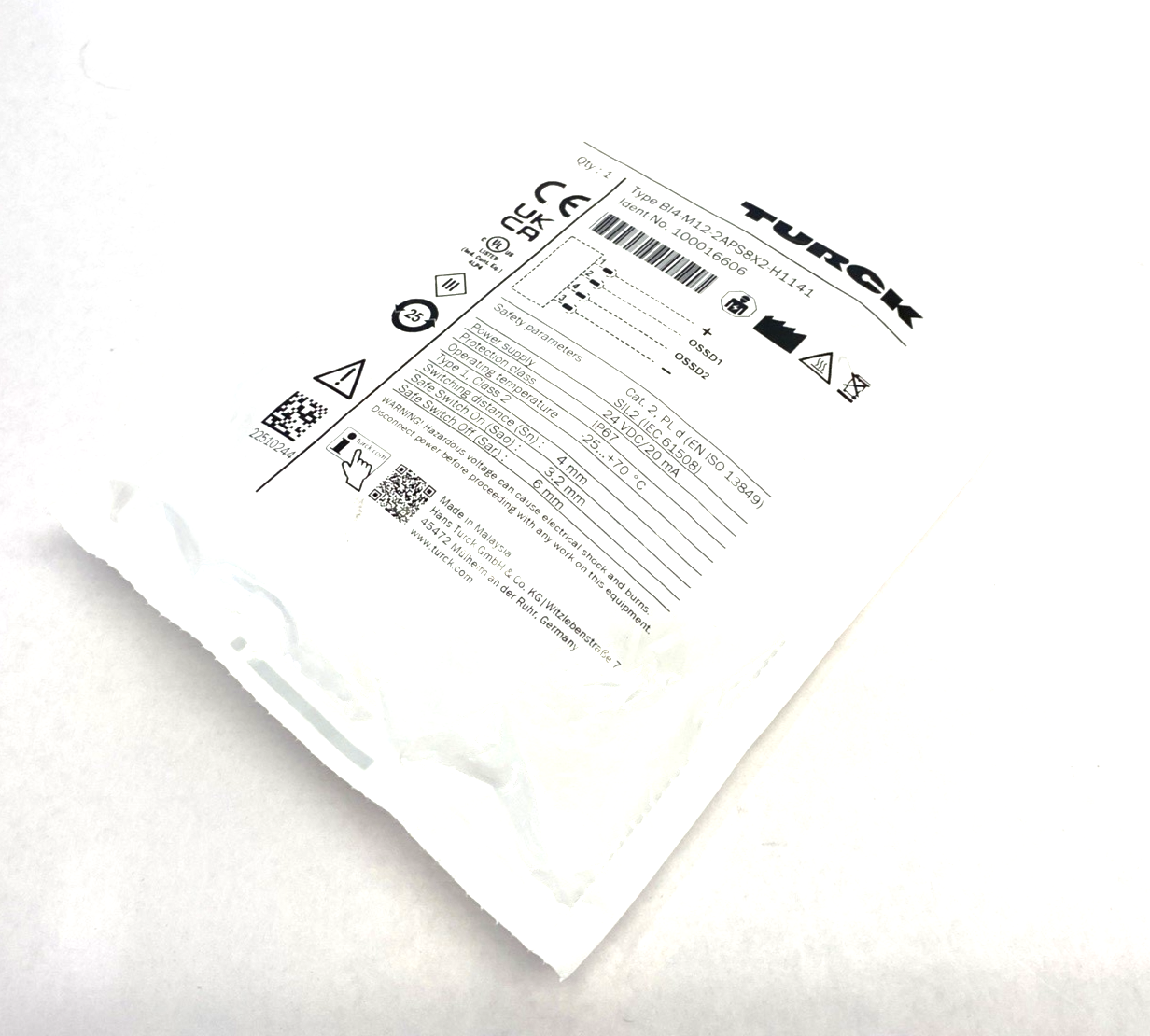 Turck BI4-M12-2APS8X2-H1141 Inductive Safety Sensor Uncoded M12 Metal 100016606 - Maverick Industrial Sales