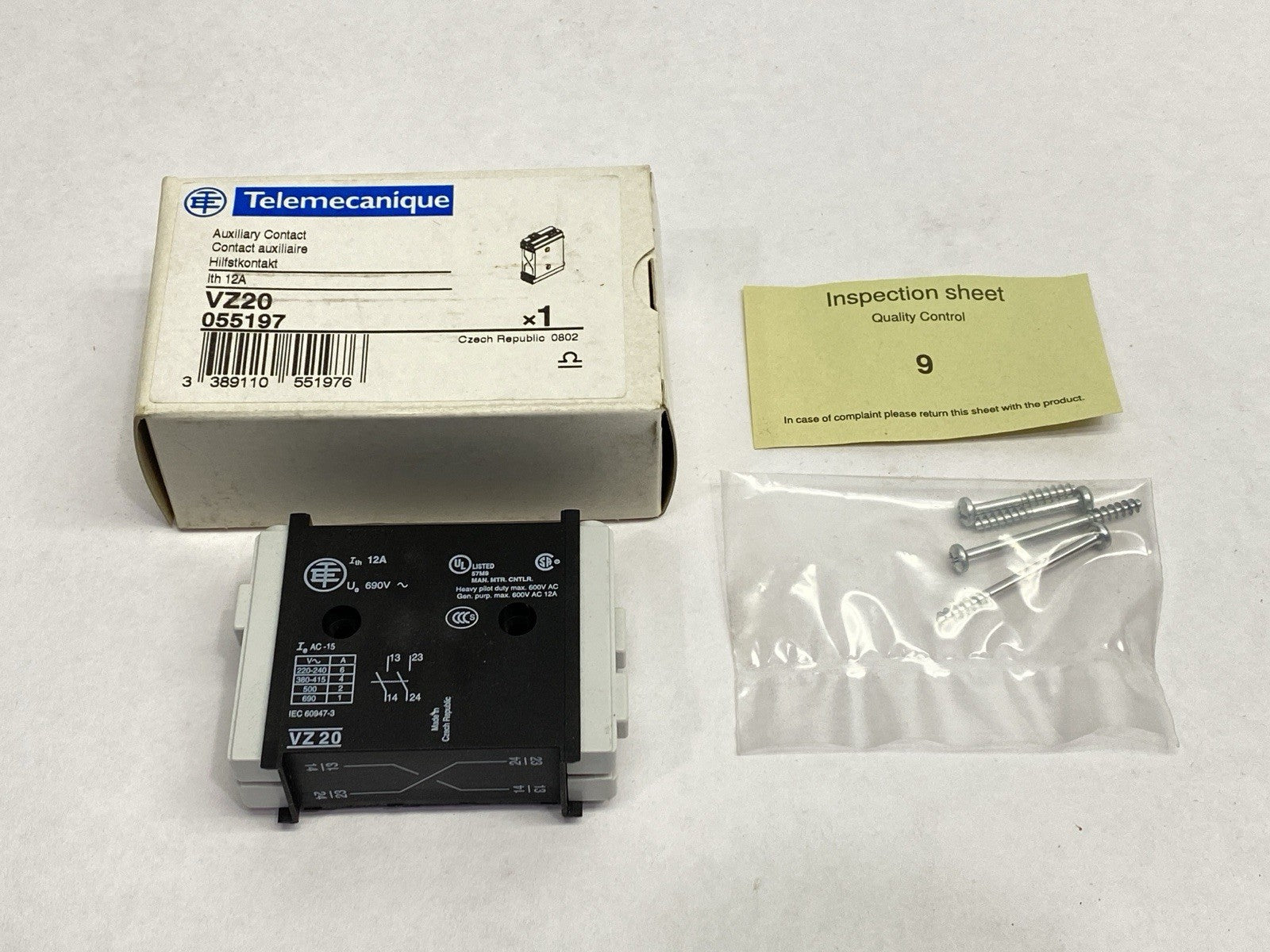 Telemecanique VZ20 Auxiliary Contact Block 1 NO + 1 NO - Maverick Industrial Sales