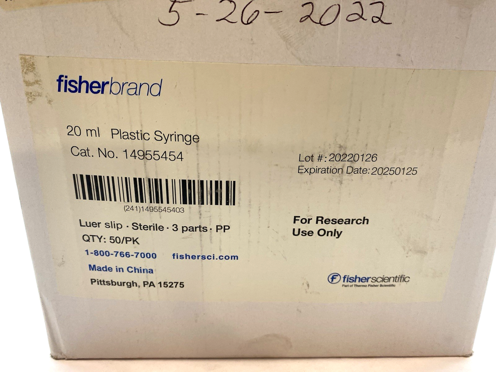 Fisher Scientific 14‑955‑454 20 mL Sterile Plastic Luer Slip Syringe LOT OF 50 - Maverick Industrial Sales