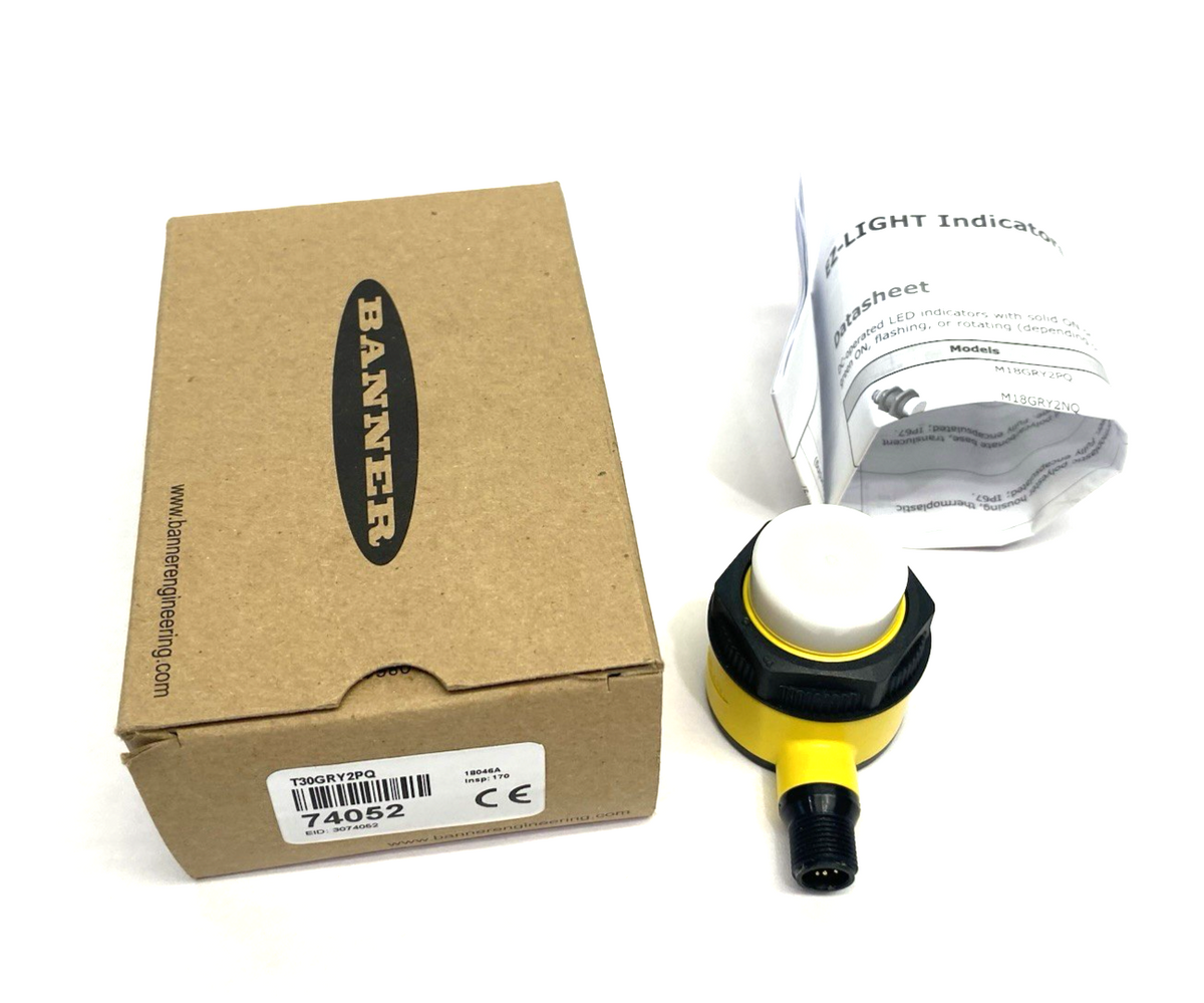 Banner T30GRY2PQ EZ-LIGHT Right Angle 30mm Indicator, Panel Mount 3-Color 74052 - Maverick Industrial Sales