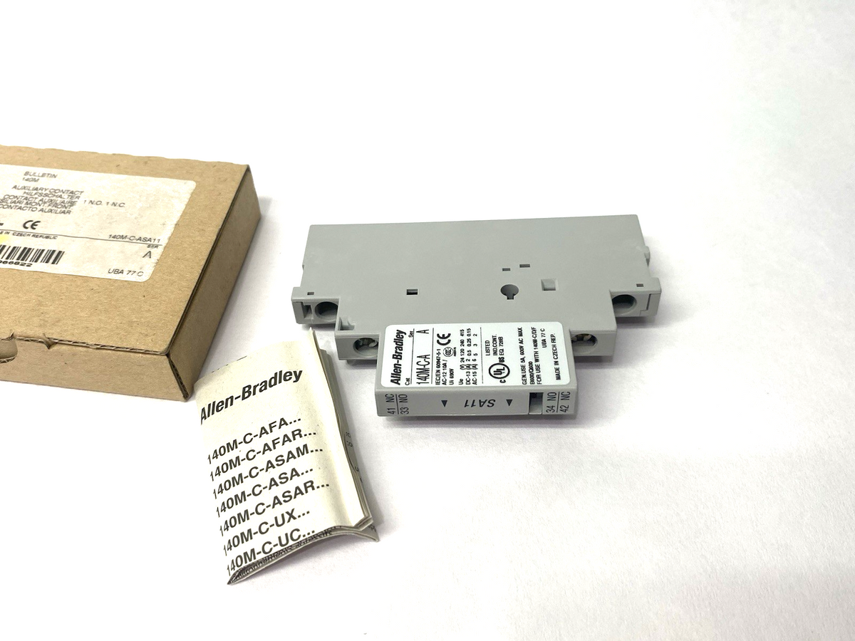 140M-C-ASA11 | Allen Bradley Ser. A Auxiliary Contact, Front Mount, 1 NO, 1 NC- New – Open box - Maverick Industrial Sales