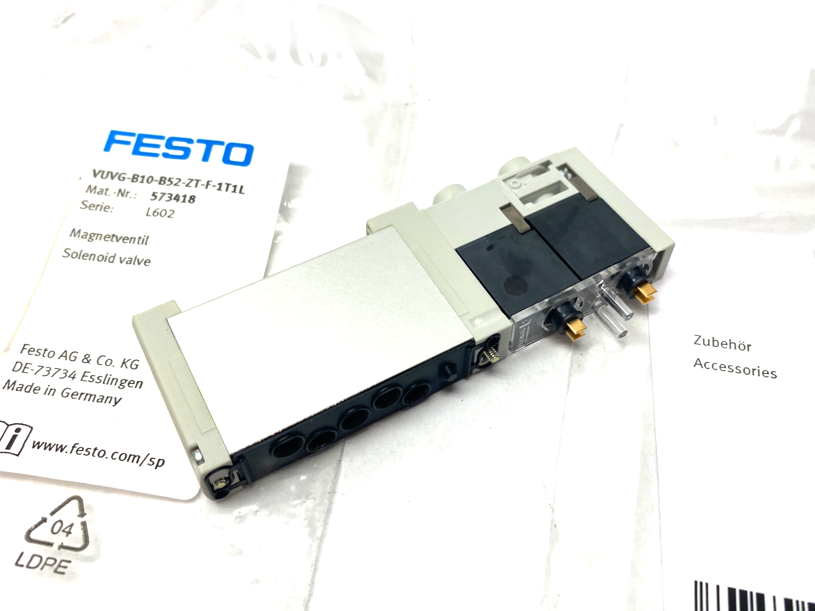 Festo VUVG-B10-B52-ZT-F-1T1L Solenoid Valve, 5/2 Bistable, 573418 - Maverick Industrial Sales