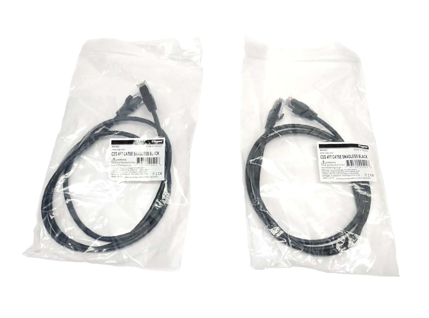 00402, #00402 | C2G 00402 CAT5E Snagless UTP RJ45 Network Patch Cable 4FT, Black, LOT OF 2 - New - Maverick Industrial Sales