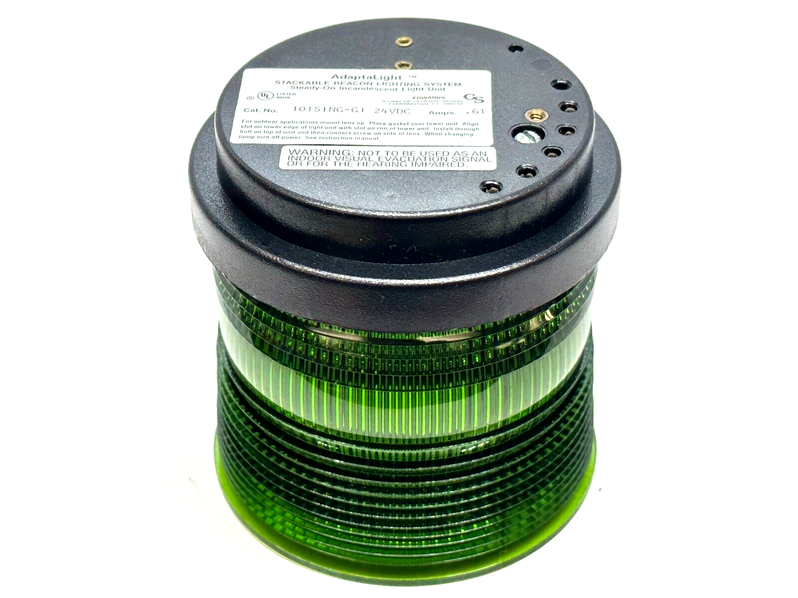 Edwards 101SING-G1 AdaptaLight 101 Series Stackable Beacon Light Green .61A 24V - New – Open box - Maverick Industrial Sales