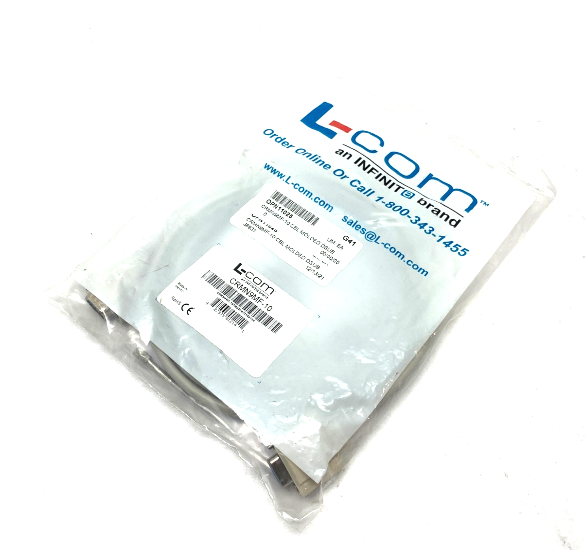 L-Com CRMN9MF-10 Molded D-Sub Cable Reversible Hardware Male/Female - Maverick Industrial Sales